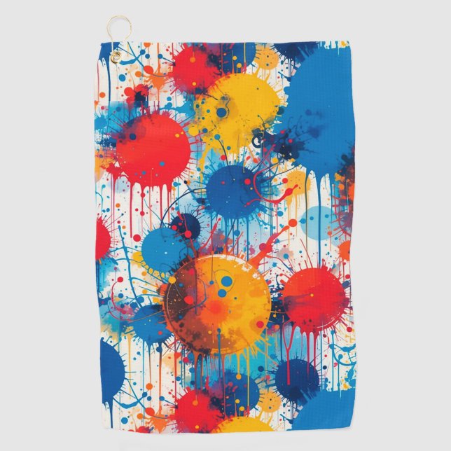 Abstract Colourful Splatter Art Golf Towel (Front)