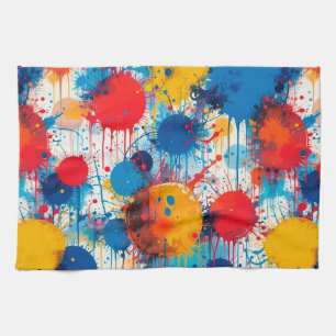 Abstract Colourful Splatter Art Tea Towel