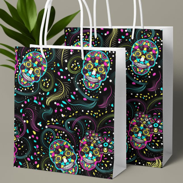 Abstract Colourful Spooky Skulls Halloween Medium Gift Bag (Creator Uploaded)