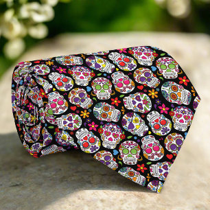 Abstract Colourful Spooky Skulls Halloween Tie