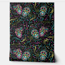 Abstract Colourful Spooky Skulls Halloween
