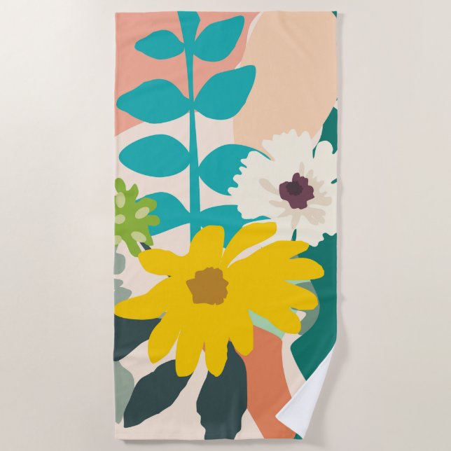 Abstract Colourful Spring Florals Modern    Beach Towel (Front)