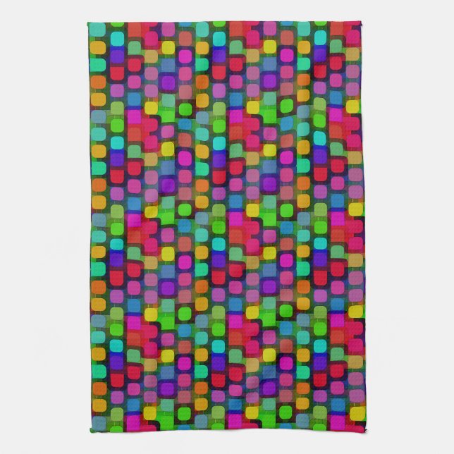 Abstract Colourful Square Pattern Tea Towel (Vertical)