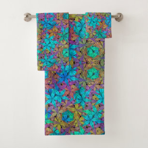 Abstract colourful star pattern bath towel set