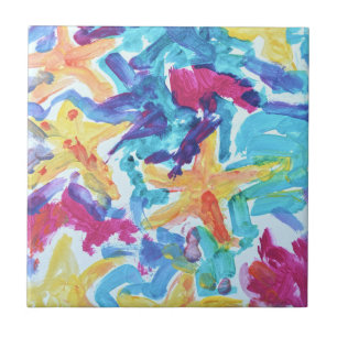Abstract Colourful Starfish Art Ceramic Tile
