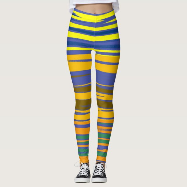 Abstract Colourful Stripes Pattern Leggings (Front)