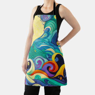 Abstract Colourful Sun Waves Line Art Illustration Apron