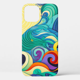Abstract Colourful Sun Waves Line Art Illustration iPhone 12 Pro Case