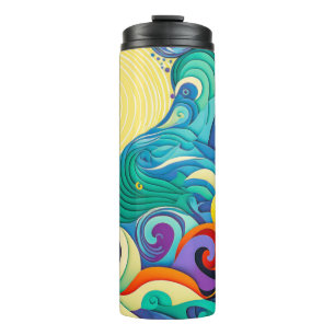 Abstract Colourful Sun Waves Line Art Illustration Thermal Tumbler