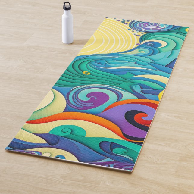 Abstract Colourful Sun Waves Line Art Illustration Yoga Mat (In Situ)