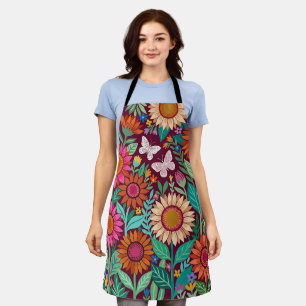 Abstract Colourful Sunflowers Butterflies Apron