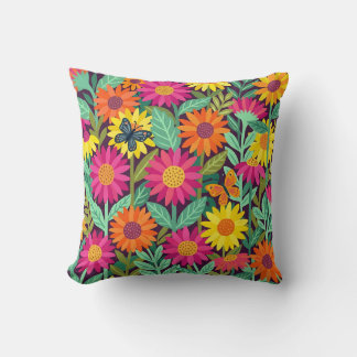Abstract Colourful Sunflowers Garden Throw Pillow