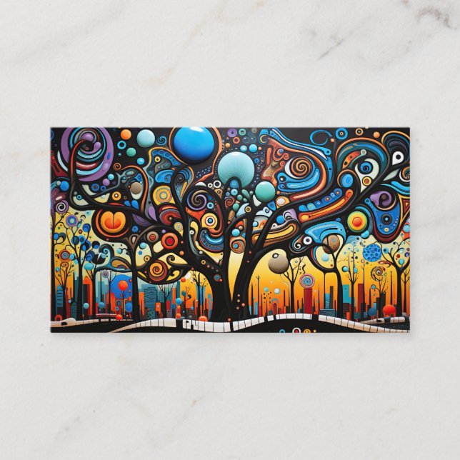 Abstract Colourful Swirl Tree Landscape Nature Business Card (Front)