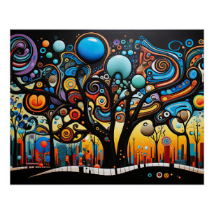 Abstract Colourful Swirl Tree Landscape Nature Poster