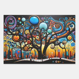 Abstract Colourful Swirl Tree Landscape Nature Wrapping Paper Sheet