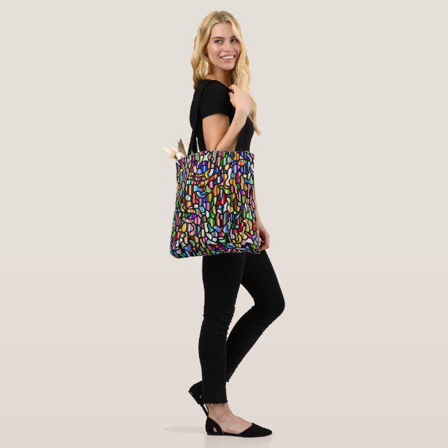 Abstract Colourful Tiled Pattern Tote Bag (On Model)