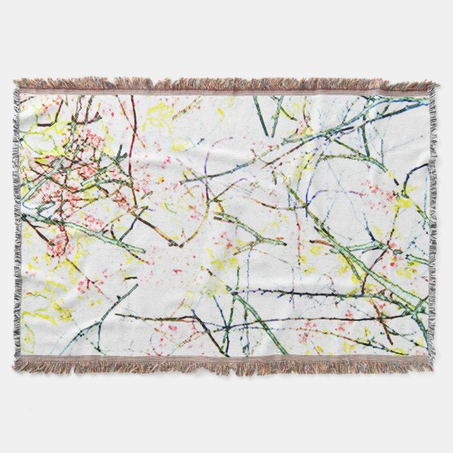 Abstract colourful tree branches on white design throw blanket (Front)