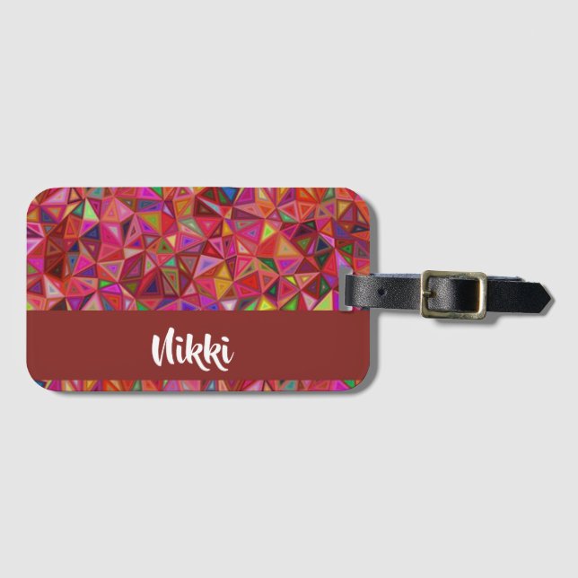 Abstract colourful triangles on luggage tag (Front Horizontal)