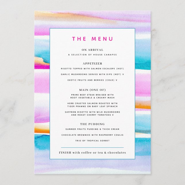 Abstract colourful tropical lines event custom men menu (Front)