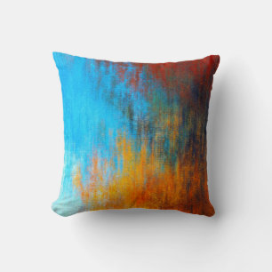 Abstract colourful turquoise blue, orange and red cushion
