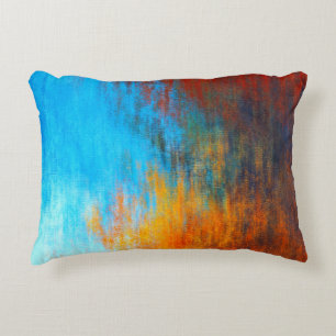 Abstract colourful turquoise blue, orange and red decorative cushion