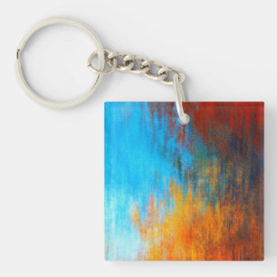 Abstract colourful turquoise blue, orange and red key ring