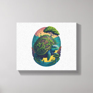 Abstract Colourful Turtle with Planet Earth Canvas Print