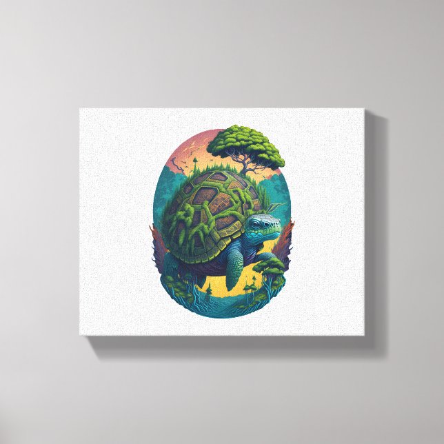 Abstract Colourful Turtle with Planet Earth Canvas Print (Front)