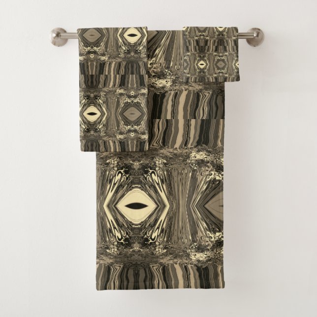 Abstract Colourful Twirlers P & P Half Brick Sepia Bath Towel Set (Insitu)