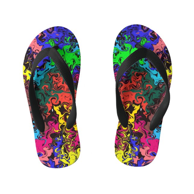 Abstract Colourful Twirly / Kid's Flip Flops (Footbed)