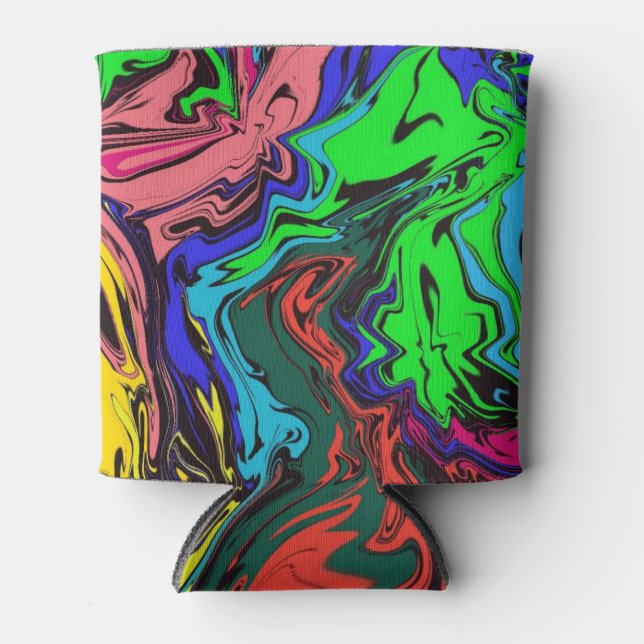 Abstract Colourful Twirly / Pushed / Can Cooler (Front)