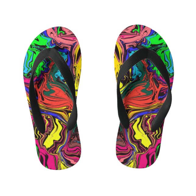 Abstract Colourful Twirly / Pushed / Kid's Flip Flops (Footbed)