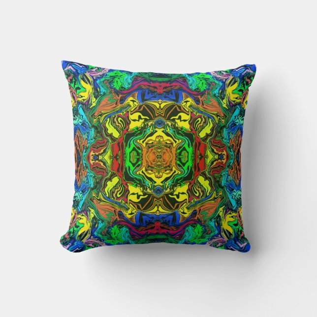 Abstract Colourful Twirly Pushed Mirror Greenleaf  Cushion (Front)