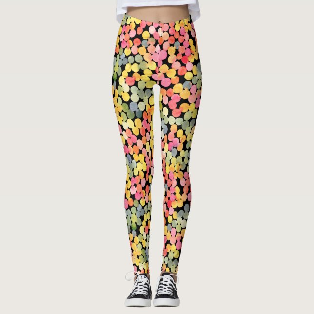 Abstract Colourful Watercolor Dots Leggings (Front)