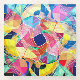 Abstract colourful watercolor, fantastic backgroun glass coaster