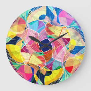 Abstract colourful watercolor, fantastic backgroun large clock