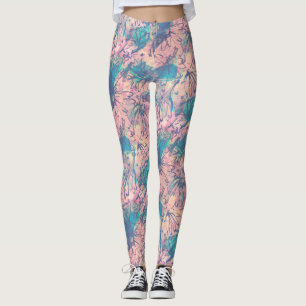 Abstract Colourful Watercolor Floral Pattern Leggings
