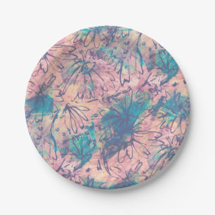 Abstract Colourful Watercolor Floral Pattern Paper Plate