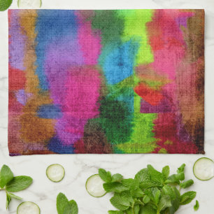 Abstract Colourful Watercolor Pattern Tea Towel