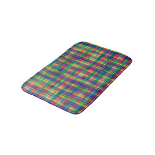 Abstract Colourful Watercolor Plaid Pattern Bath Mat