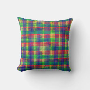 Abstract Colourful Watercolor Plaid Pattern Cushion