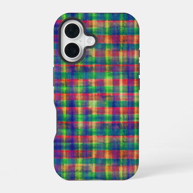 Abstract Colourful Watercolor Plaid Pattern iPhone 16 Case (Back)
