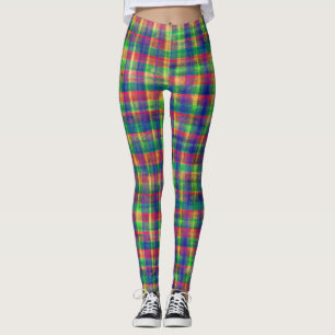 Abstract Colourful Watercolor Plaid Pattern Leggings