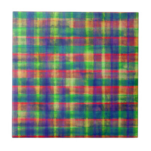 Abstract Colourful Watercolor Plaid Pattern Tile