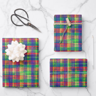 Abstract Colourful Watercolor Plaid Pattern Wrapping Paper Sheet
