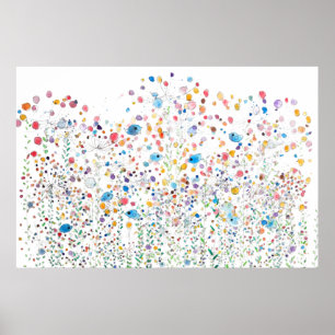 abstract colourful wildflowers and birds watercolo poster