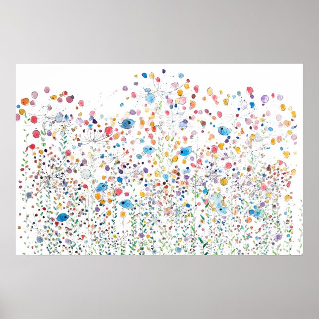 abstract colourful wildflowers and birds watercolo poster (Front)