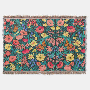 Abstract Colourful Wildflowers Monarch Blankets