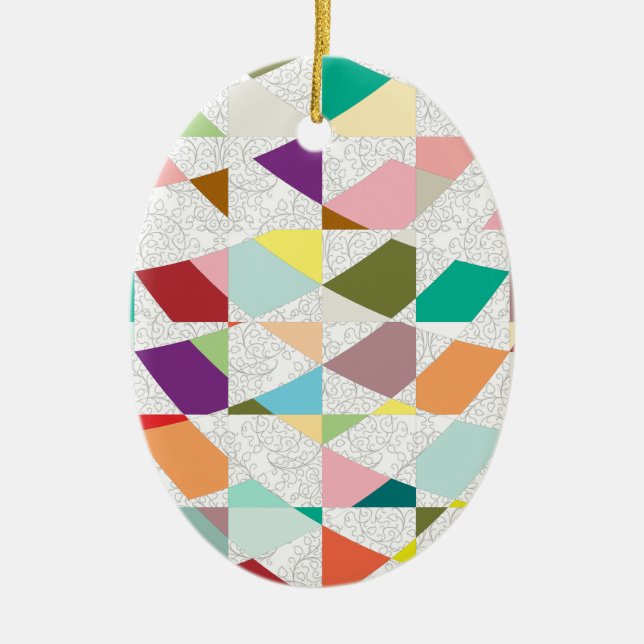 Abstract Colours Damask Ceramic Tree Decoration (Front)