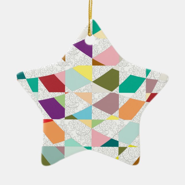 Abstract Colours Damask Ceramic Tree Decoration (Front)